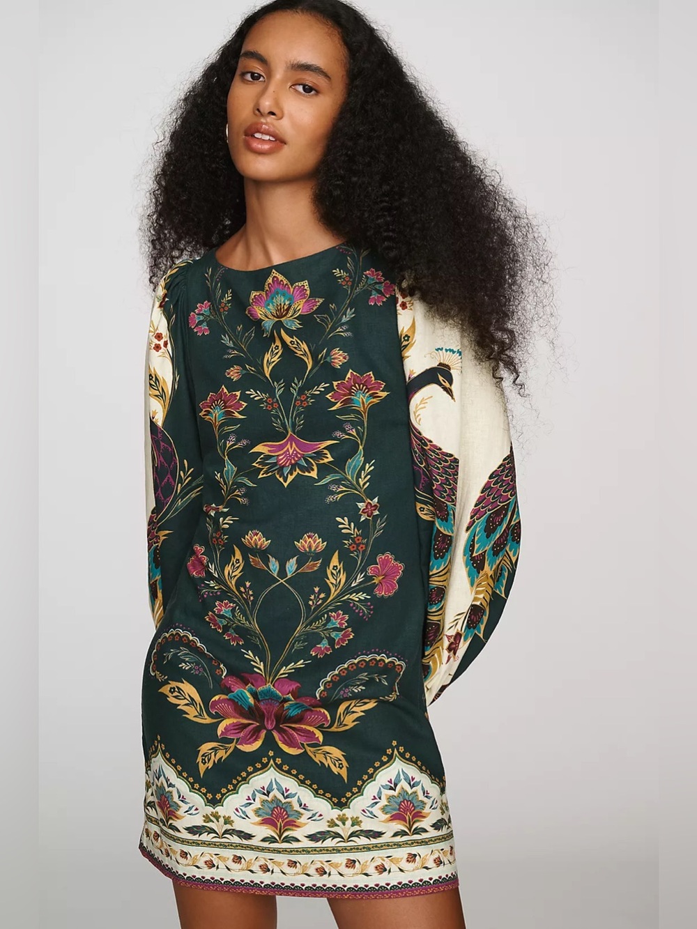 NWT Farm Rio x Anthropologie Linen Blend Long-Sleeve Mini Dress